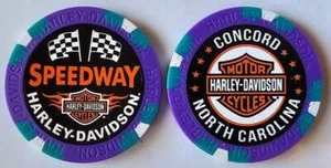 SPEEDWAY HARLEY-DAVIDSON Concord NC Full Color WIDE Purple/Teal Poker Chip - Picture 1 of 3