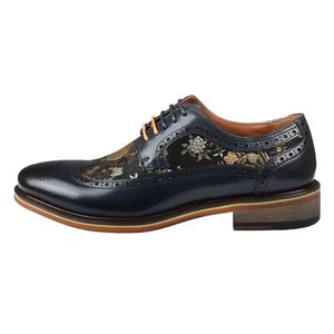 Justin Reess Ross - Men's Floral Print Leather Brogue Shoes - Picture 1 of 36