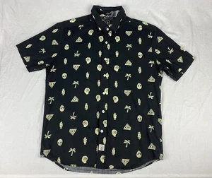 Volcom Button Up Shirt Mens Medium Black Geometric Alien Pyramid Casual Outdoors - Picture 1 of 15