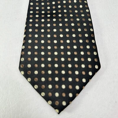 Corbata Giorgio Armani para hombre 60 en seda italiana negra marrón crema lunares hecha a mano Foto 1 de 4