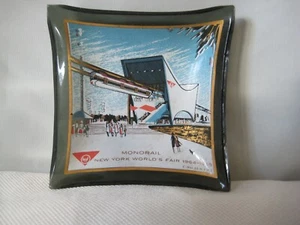 Vintage Monorail New York Weltausstellung 1964-1965 Mini Quadrat Glas Schmuck Schale - Bild 1 von 4