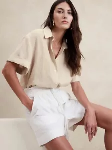 Banana Republic Boxy Camicia di Lino M Medium | Top Beige #884267 NUOVO - Foto 1 di 6