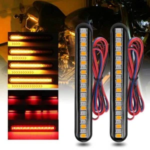 2X Motorcycle LED Strip Light Tail Turn Signal Indicator Flowing Amber Universal - Picture 1 of 15