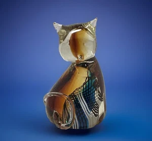 Paperweight Sitting Cat 5" Amber Blue Clear Glass Figurine Art Glass Gift - Picture 1 of 17