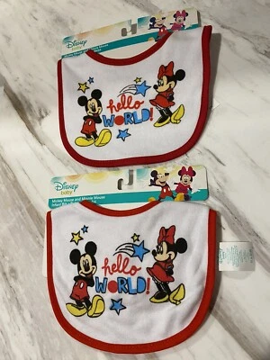 Baberos infantiles Disney Baby Mickey Mouse Minnie Mouse ¡Hola mundo! NUEVO CON ETIQUETAS (2) Foto 1 de 4