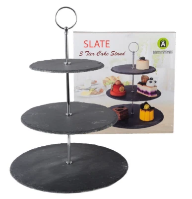 ARIANA HOMEWARE 3 Tier Natural Slate Cake Stand Afternoon Tea Wedding Plates Party Tableware