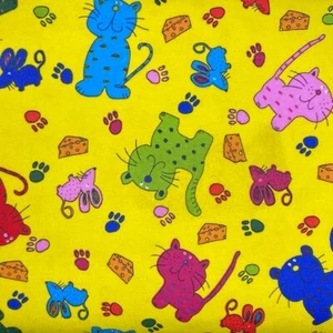 Feline Drive Fabric FLANNEL Cats & Mice Yellow Fabri-Quilt - Sold by the Yard - Picture 1 of 7