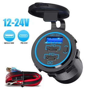 12-24V USB C 3 ports chargeur de voiture rapide PD & QC3.0 prise de sortie pour bateau camping-car marin - Photo 1 sur 11
