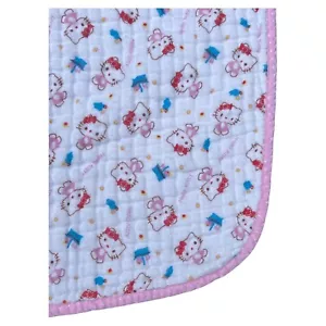 Hello Kitty Baby Blanket Pink White Muslin Quilted Polka Dot Edge 50x32 - Picture 1 of 4