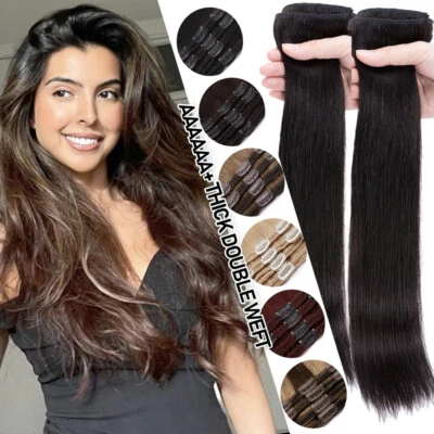Clip de 10"-24" GROSOR en Extensiones de Cabello Humano Remy Real DOBLE TRAMA Cabeza Completa 170G Foto 1 de 4