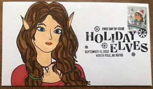 2022 Holiday Elves FDC HAND DRAWN CACHET Pretty Elf Woman - Picture 1 of 2