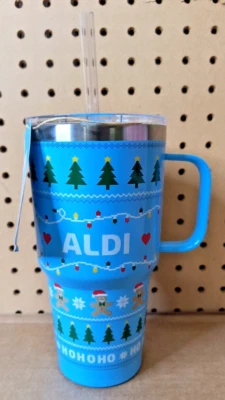 Suéter de Navidad Aldi Gear 2024 vaso de acero inoxidable taza de viaje 28,74 oz. Foto 1 de 4