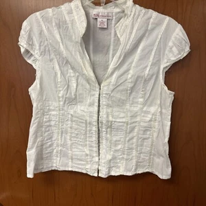 Nine West Women's Petite Short Sleeve Mandarin Collar Blouse size LP - Picture 1 of 15