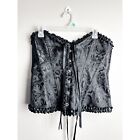 Black Floral Satin Lace Up Sweetheart Corset Top Womens 2XL