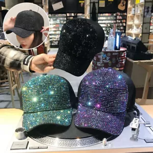 Baseballkappe Strass Pailletten Freizeit Glitzer Bling Hut Damen Druckknopflasche Mütze - Bild 1 von 18