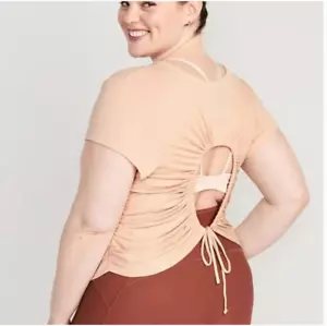 Old Navy 2X Peach Cut Out Ruched Back Short Sleeve Stretch Tee T-Shirt Top - Picture 1 of 8