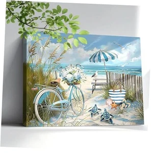 Bathroom Wall Art Beach Sea Turtle Pictures Ocean 8L" x 10W" Beach Bicycle - Picture 1 of 8