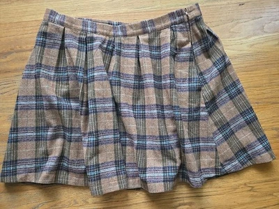 Women's Vintage Plaid Pleated Skirt Wool Blend, Mod Cloth 11/12 Brown Holidays - Image 1 of 3