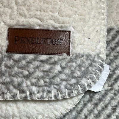 Pendleton Fleece Sherpa Blanket  4ftx8ft Soft Buffalo Plaid Gray Cream - Image 1 of 4