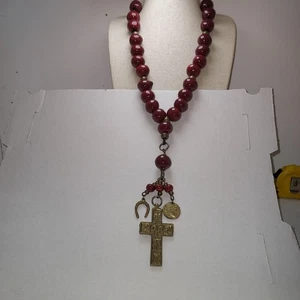 ¿Rosario Bohemio? Collar Cuentas Rojas Cruz Coppini Italiana Moneda Romana Vintage - Imagen 1 de 13
