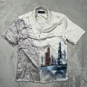 Abercrombie & Fitch Shirt Mens Medium White Chicago Map Skyline Camp Collar - Picture 1 of 5