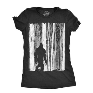 Womens Bigfoot In The Forest T Shirt Funny Sasquatch Outdoors Wild Joke Tee For - Picture 1 of 7