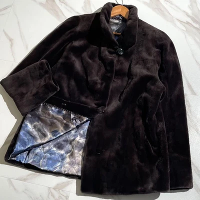 Abrigo Corto SAGA Visón Negro Glamour Piel Real Forro Floral Talla F Japón Foto 1 de 4