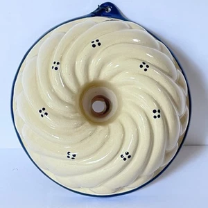 Molde para pasteles vintage mediano de cerámica Bundt Kouglof sartén pintada a mano casa de campo - Imagen 1 de 7