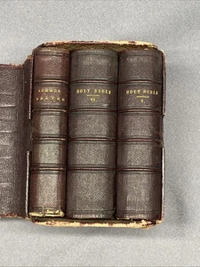 Lot 3 Set Miniature Pocket Books Holy Bible Common Prayer 1800's with Case RARE - Picture 1 of 18