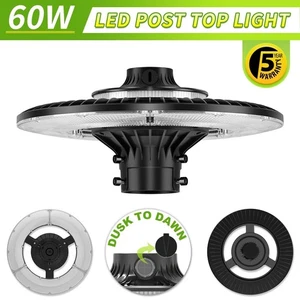 60W LED Post Top Light Outdoor Street Circular Area Pole Fixture With Photocell - Picture 1 of 12