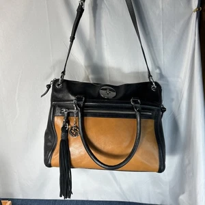 DKNY Paige Bicolor Leather Satchel Carryall Purse Donna Karan - Picture 1 of 14