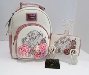 Disney Loungefly Floral Portrait Die Schöne und das Biest Mini Rucksack & Geldbörse Neu mit Etikett - Bild 1 von 23