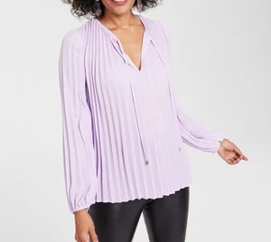 INC International Concepts Women's Tie-Neck Pleated Blouse Lavender Size XL New! - Picture 1 of 12
