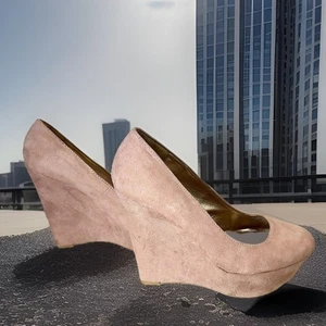 Charlotte Russe Pink Suede Platform Wedge Heels Women’s Size 6M - Picture 1 of 24