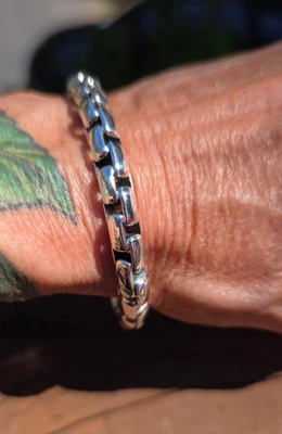 Brazalete JAI John Hardy Plata de Ley 925 Caja Cadena Bisagras 41g 7mm Foto 1 de 4