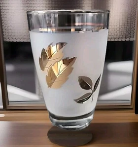 Vtg Barware Libbey Gold Leaf Foliage Frosted Tumbler Glass MCM - Picture 1 of 13