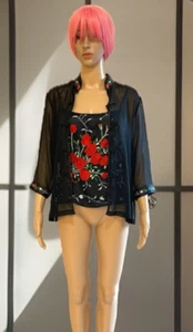 Clothhouse Women's Black Silk Sheer Traditional Chinese Jacket & Cami Size: S - Picture 1 of 22