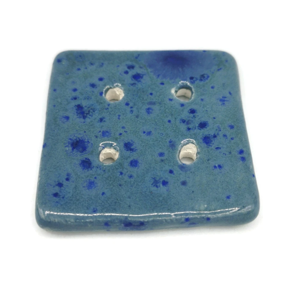 1Pc Large Sewing Button, Handmade Ceramic Speckled Blue Buttons For Coat, Blouse - Image 1 of 4