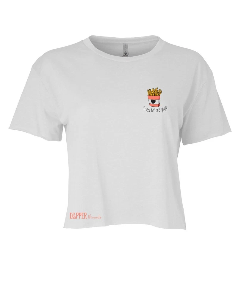 Camiseta feminina Funny Fries Before Guys estampada em tela crop top MÉDIA - Imagem 1 de 1