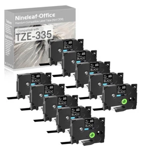 10 PK Fits Brother P-Touch PT-D210 Label TZ-335 TZe-335 White on Black Tape 12mm - Picture 1 of 10