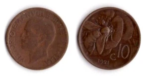 1921 Vittorio Emanuele III Cent 10 Biene Kupfer Umlauf Mehrfachverkauf - Bild 1 von 1