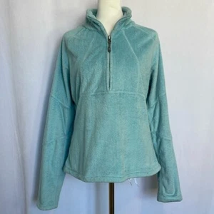 Athleta Teddy Bear Teal Sherpa Pullover 1/4 Zip Sweater Jacket Size M Fuzzy Warm - Picture 1 of 10