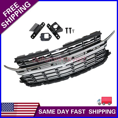 Fits 2021-24 Chevrolet Tahoe/Suburban Black Front Upper Grille Grill Trim Chrome - Image 1 of 4