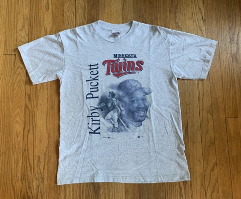 Minnesota Twins Vintage 90’s Kirby Puckett Gray Sport Attack Shirt Size L EUC Cover