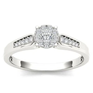 10k White Gold 0.25Ct Diamond Halo Engagement Ring for Womens Size 6.5 - Picture 1 of 5