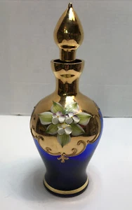 Tre Fuochi Cordial Cristal Decantador 24 Kt Oro Cristal Esmalte Azul Cobalto - Imagen 1 de 12