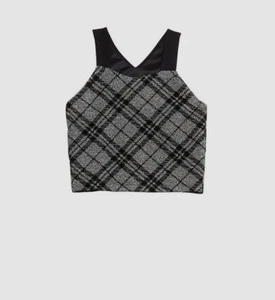 $75 Sally Miller Kids Girls Black Plaid Sleeveless Cropped Blouse Top Size 12/L - Picture 1 of 1