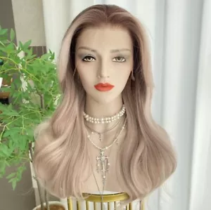 Aschblonde braune HD Lace Perücke - kleine Echthaar Mischung Highlights wellig lockig - Bild 1 von 6