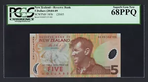 New Zealand 5 Dollars (2005) P185b Uncirculated Graded 68 - Picture 1 of 2