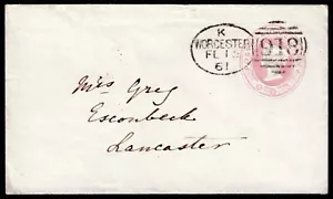 1861 1d rosa superbo CUCCHIAIO WORCESTER primo recupero (R1) a Lancaster - Foto 1 di 2